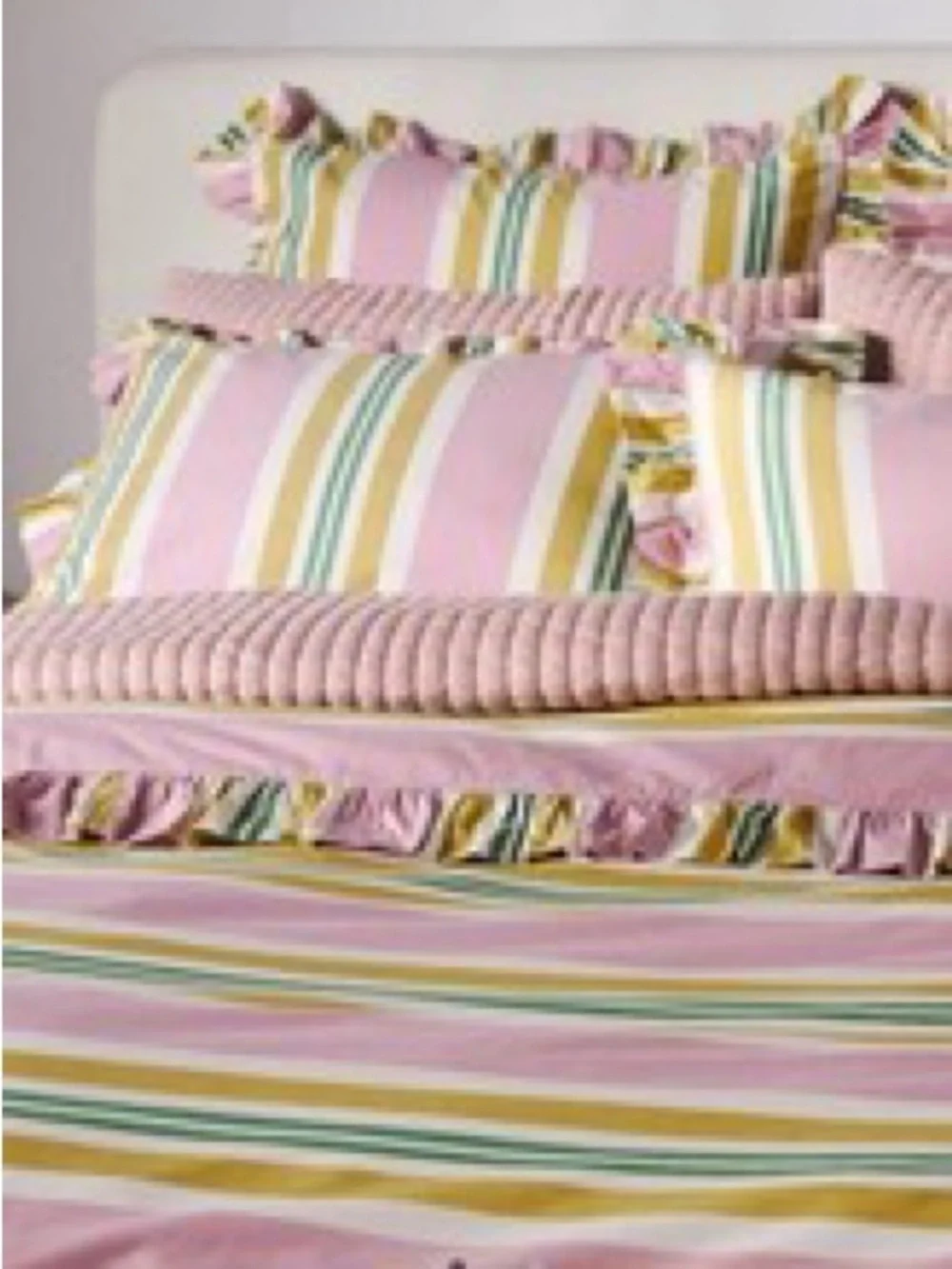 🔆🎀💚 Anthropologie Maeve Mele Striped Ruffle Duvet Cover KING* like new 💚🎀🔆